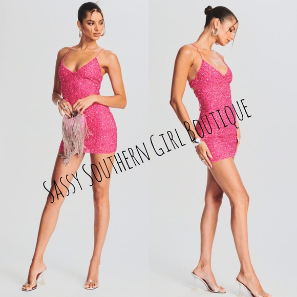 🆕⭐ RETROFETE hot pink beaded mini dress - Picture 5 of 10